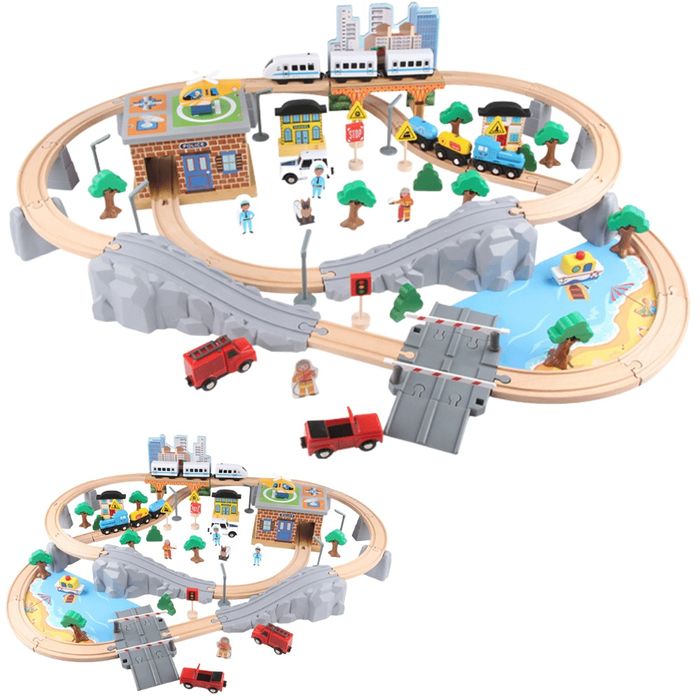 Большая железная дорога из дерева «Мега Город 95 деталей» |