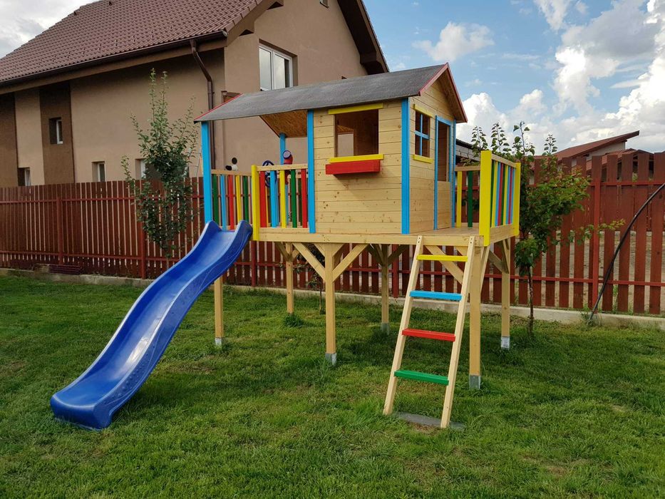 Casuta de joaca, din lemn pt copii, cu doua terase