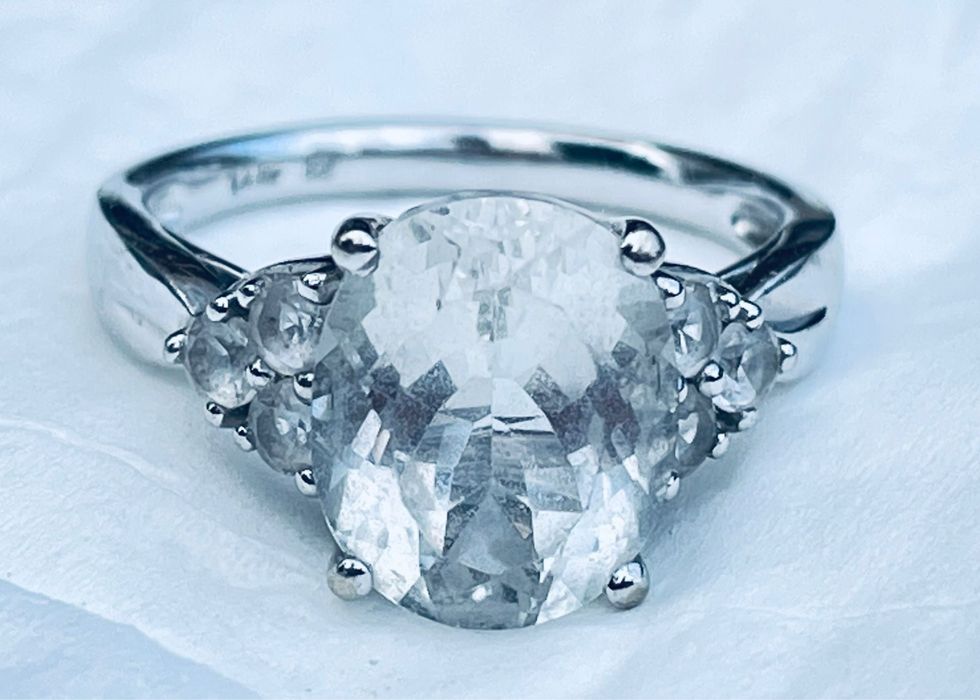 Inel aur alb 14 k si pietre semipretioase provenienta USA