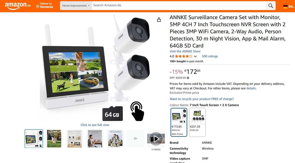 Kit 2 camere de supraveghere ANNKE cu monitor 2 camere WiFi de 3 MP