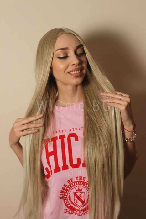 Дълга права пепелно руса лейс фронт перука Елора