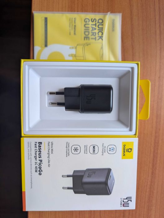 Încărcător rapid Baseus PicoGo 1C 45W GaN, USB-C, PD/QC – NOU, nefolosit