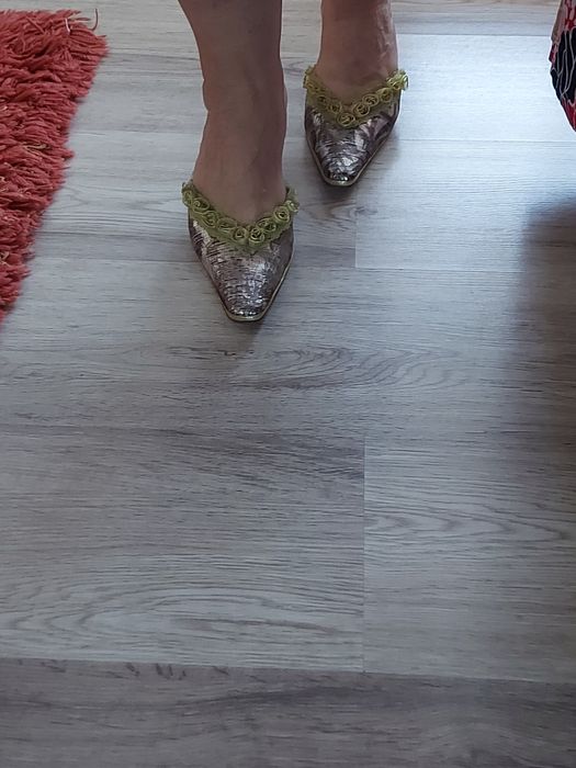 Saboți piele  Belen Dónate,cu aplicații dantela 37