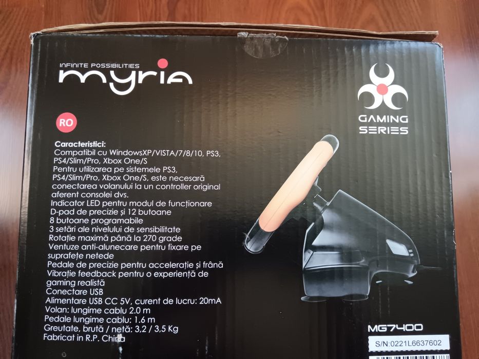 Volan Gaming Myria MG7400 + Pedale | PC, PS4, PS3, Xbox One | 270°