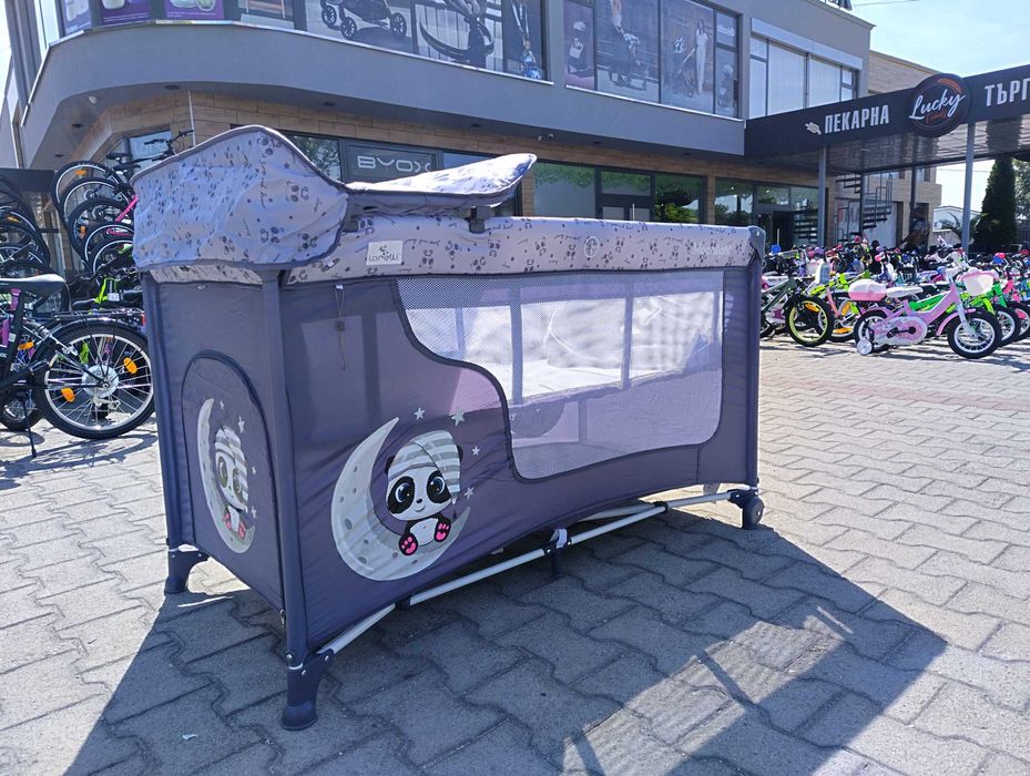 LORELLI Детска кошара на 2 нива с повивалник MOONLIGHT сив