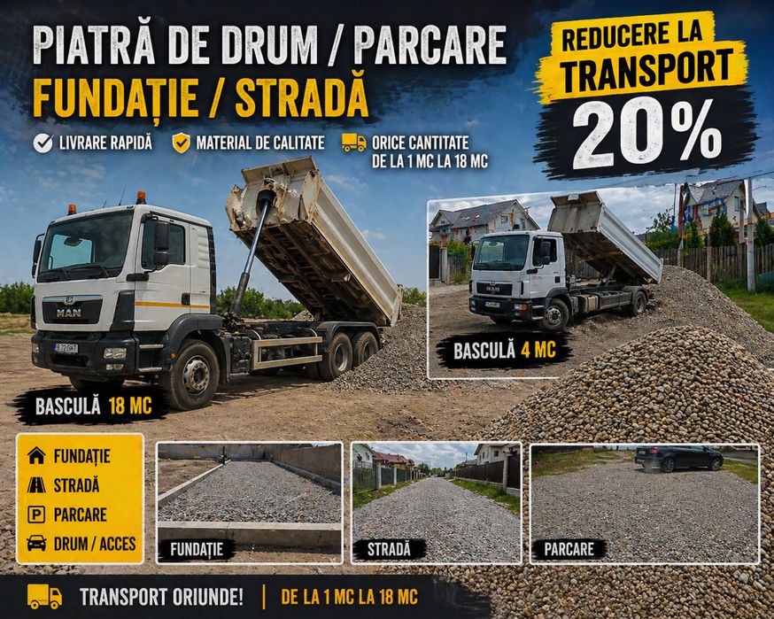 Livram piatra de drum/parcare/strada/16/32mm/frezat de asfalt/beton concasat/piatra concasata(bragadiru-clinceni-domnesti-buda/cornetu-mihailesti