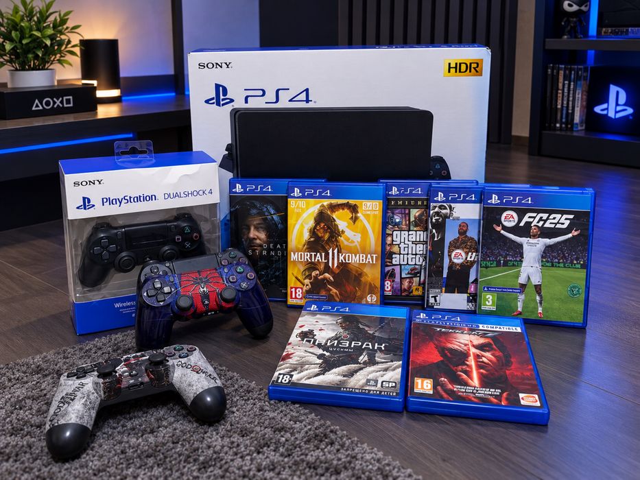 Play station 4 slim 1tb 4 джойстика 7 игр
