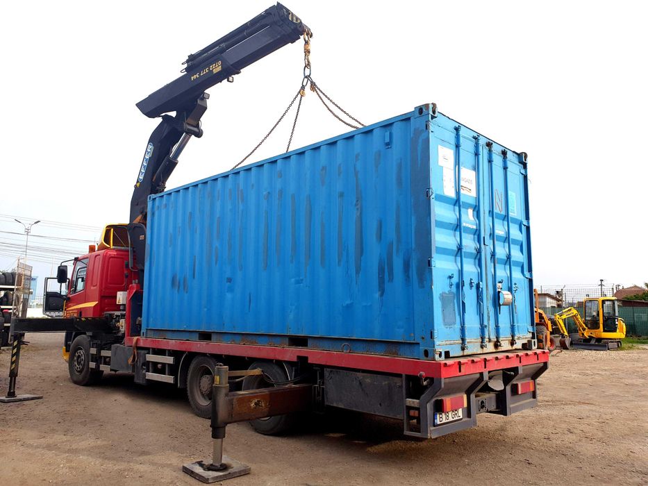 Transport container, utilaje cu camion macara automacara echipamente