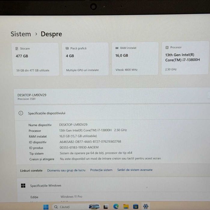 DELL Precision 3581 Intel Core i7-13800H SSD 512GB RAM 16GB DDR5 RTX A500 4GB - GARANTIE 12 LUNI | TrueGSM