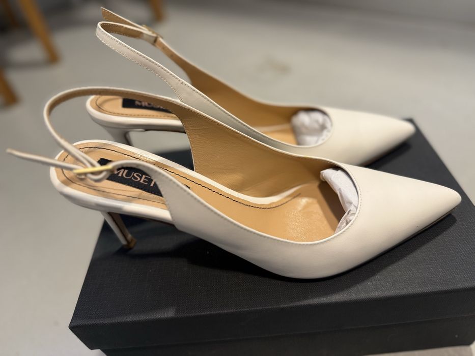 Pantofi Musette albi, piele, 40