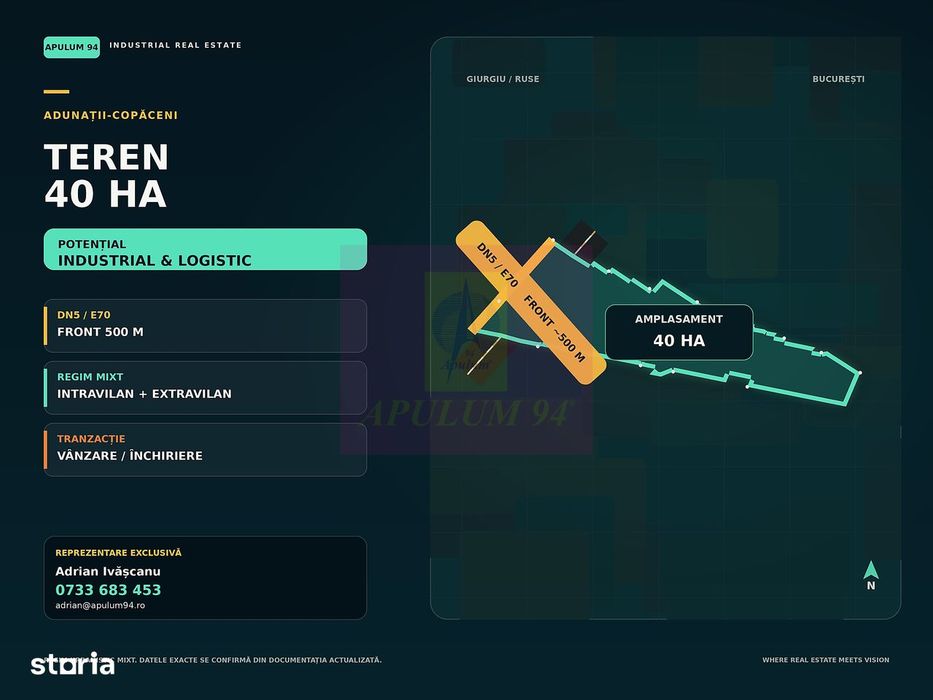 Teren 40ha Adunatii Copăceni | Industrial/ Logistic