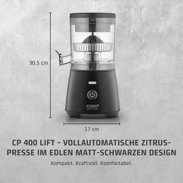 Електрическа сокоизстисквачка за цитруси CASO CP 400 Lift, висок добив на сок, без BPA, универсален пресов конус за всички цитрусови плодове