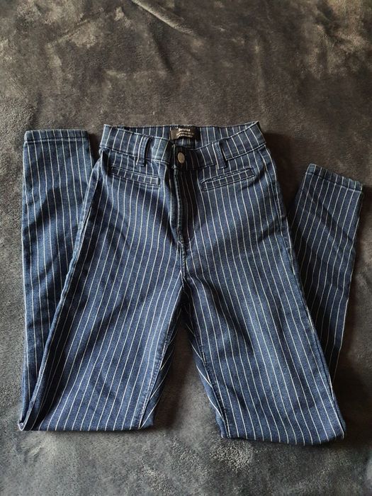 Skinny / тесни тъмносини дънки с бели райета