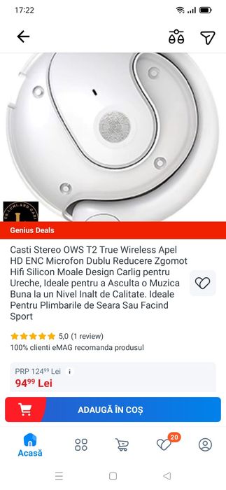 Casti Stereo OWS T2 True Wireless