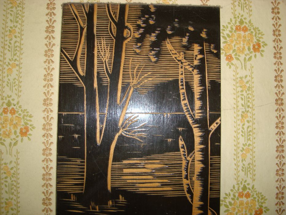 Картина из дерева. Резьба по дереву. 60 е годы СССР.