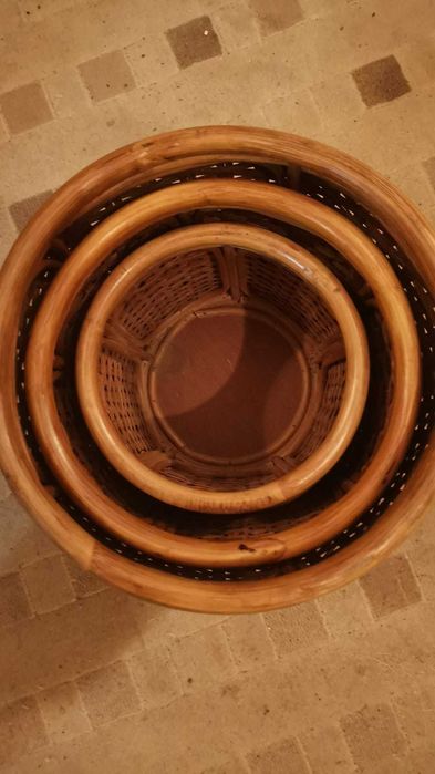 set 3 buc cos rotund ratan bambus natural impletit