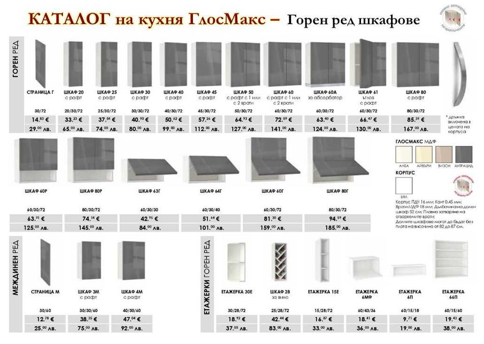 Кухня Глосмакс МДФ - 300 см - Алба с Антрацит. Безплатен Проект за Вас