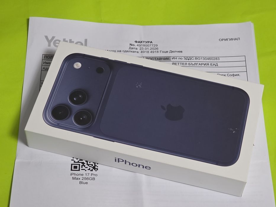 ЗАПЕЧАТАН 256GB iPhone 17 Pro Max Yettel Гаранция 3г. 2029 DEEP BLUE