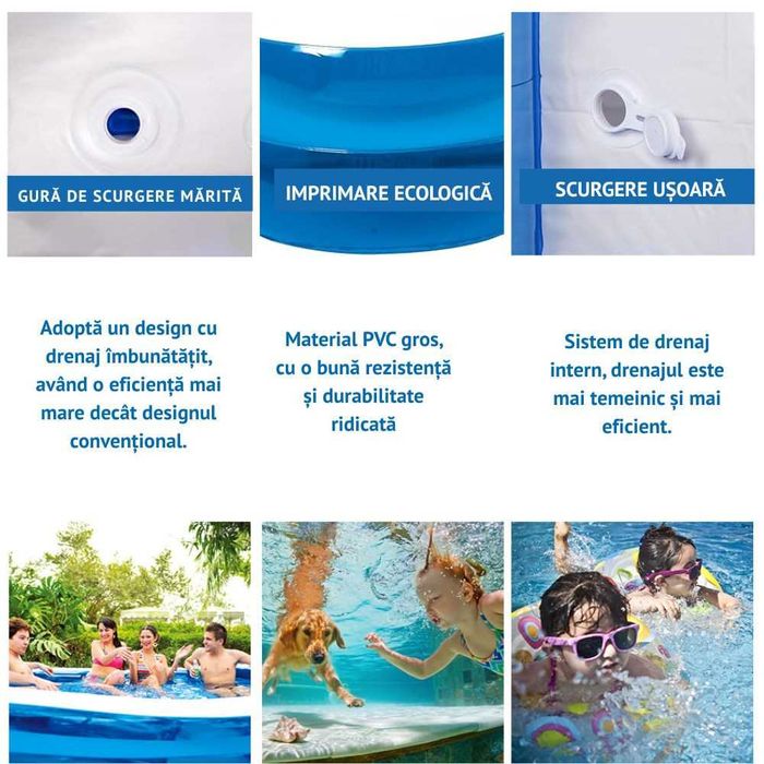Piscina Gonflabila, Culoare Alb/Albastru, Dreptunghiulara, Doua inele gonflabile, Dimensiuni 200 x 120 x 40 cm, Vinil rezistent, Gradina si Exterior,