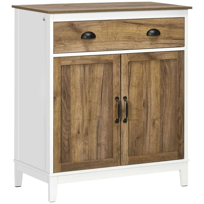 Dulap cu sertar , stil Rustic , Alb si Lemn , HOMCOM