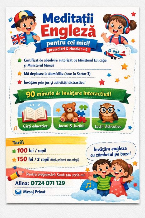 Meditații limba engleza preșcolari și ciclul primar