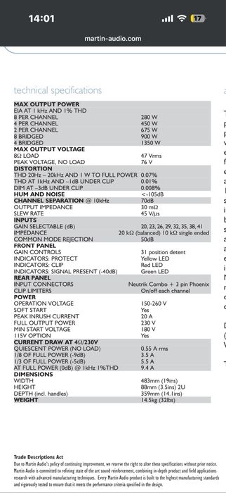 Amplificator Martin Audio ma900, fabticat de Lab Gruppen