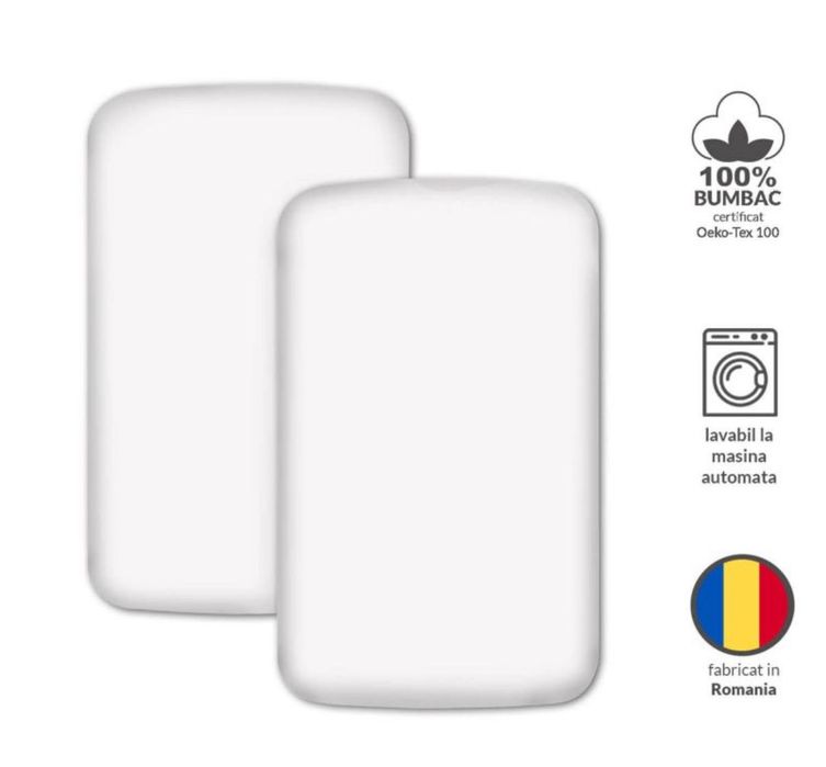 Set cearceafuri bumbac cu elastic roata,  patut cosleeper 90x50 cm Alb