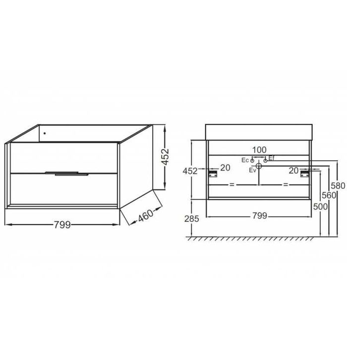 Тумба под мивка 80 см  2 чекмеджета Jacob Delafon VIVIENNE Chêne Tabac