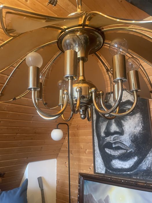 Candelabru lustra din alama si sticla