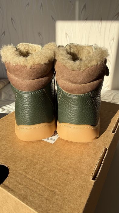 Ghete Bambinii kaki, barefoot – piele naturală, blană naturală, nr. 21