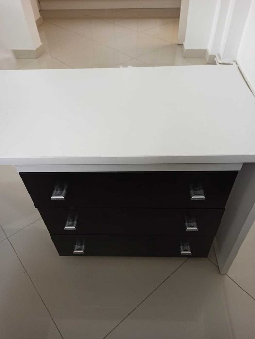 Birou alb de colt cu comoda 3 sertare