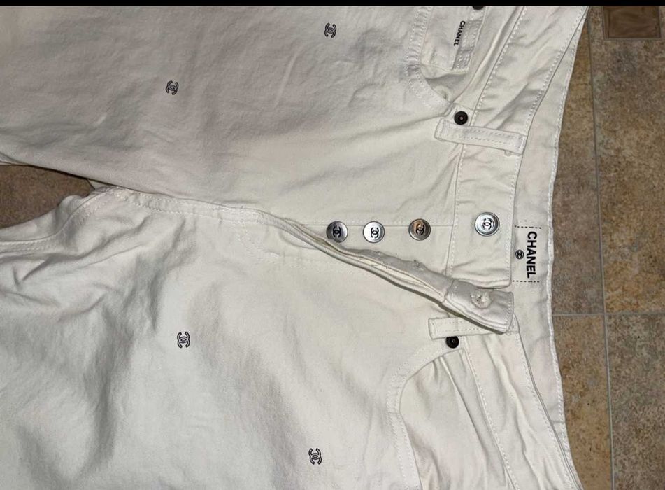 дънки бели слонова кост шанел chanel деним панталон като нови дълги