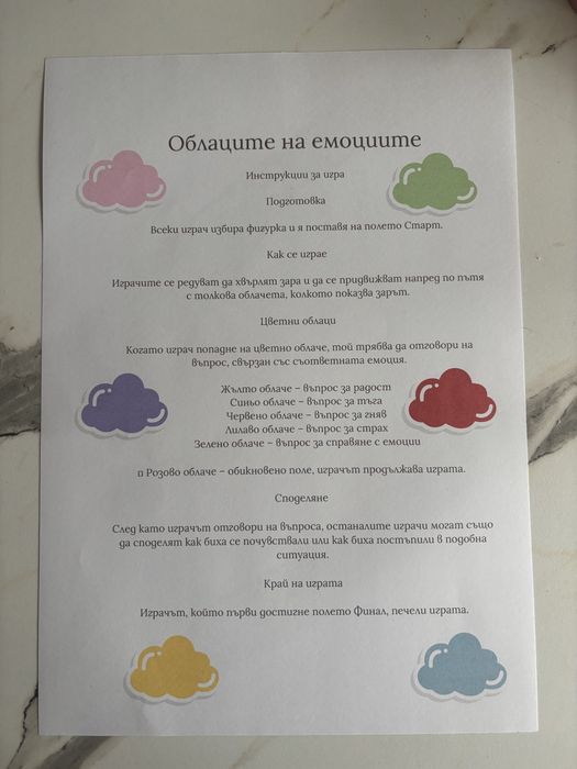 Облаците на емоциите-настолна игра