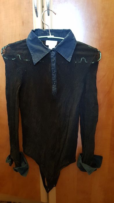 Body stil cămașă elegant si sexy maro dantela elastic