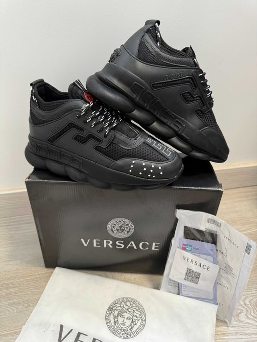 Adidasi VERSACE Chain Reaction Black - Produs Nou - Full Box, negru