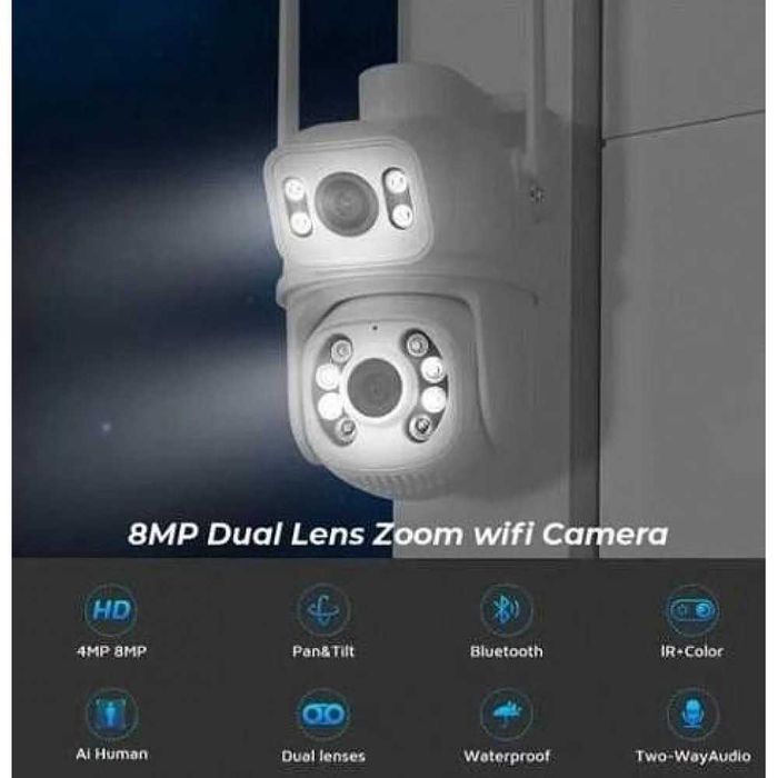 + карта 64GB А0018 6MP Двойна външна ICSEE WIFI нова камера 2 обектива