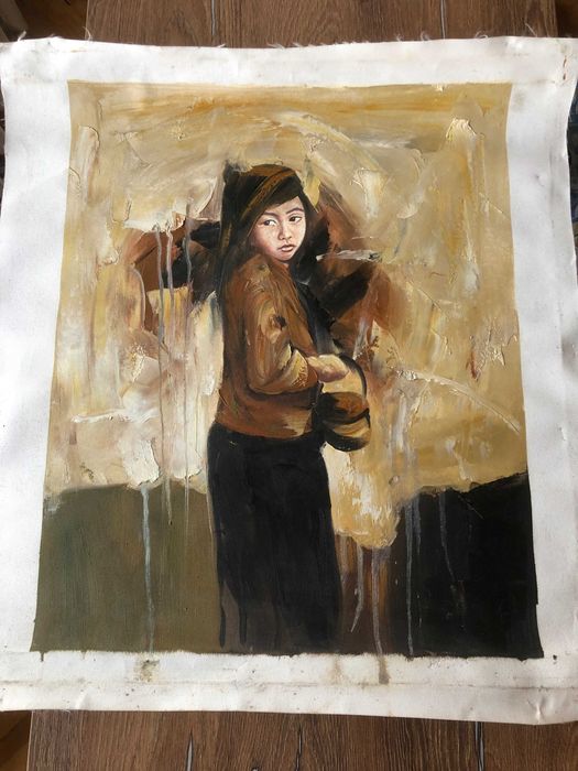 Картини – „Таитянски жени на плажа“ и  портрет на момиче, маслени бои