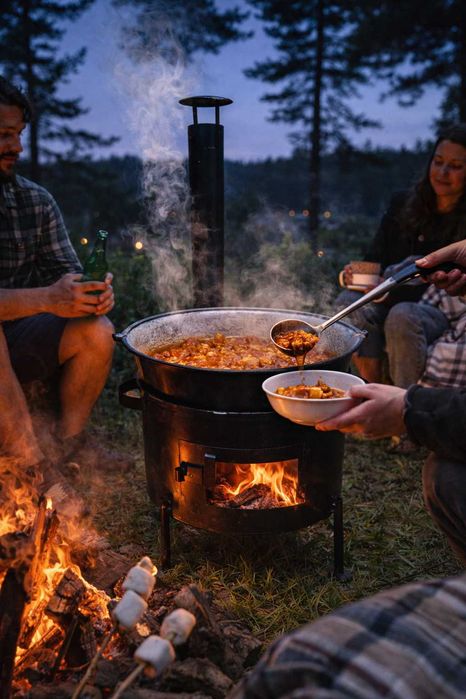 Ceaun 40L cu Suport Metalic Set Gatit Outdoor Gradina