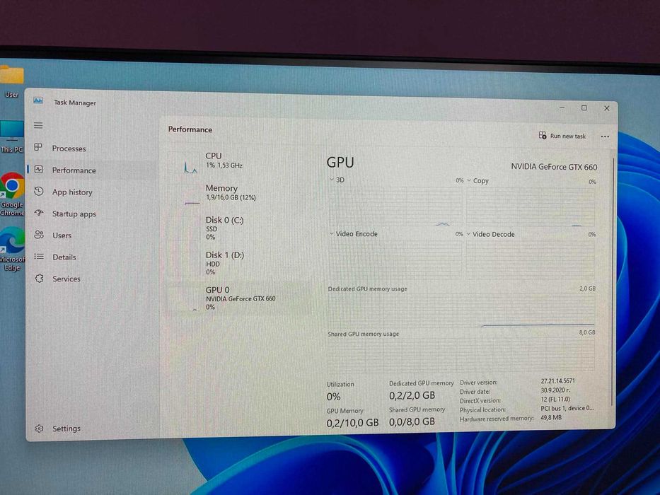Геймърски компютър AMD 6x3,5 GHz NVIDIA GTX 660, 16GB RAM, SSD, HDD, Winows 11