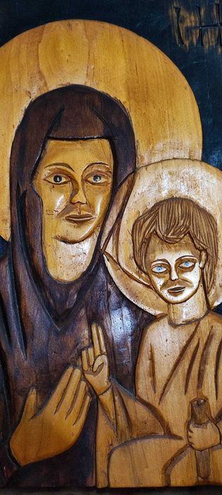 Icoana Scluptata In Placa Din PAR AFRICAN LEMN PLIN ~ blanc BASORELIEF