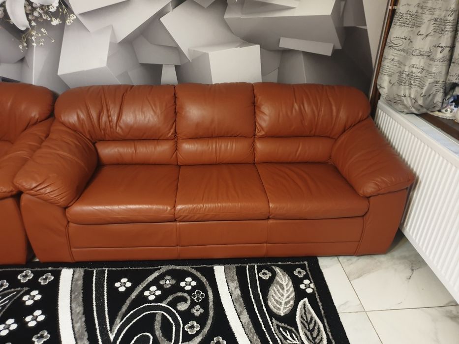 Vand canapele 3 2 1 din piele naturală  maro, aduse recent din germani