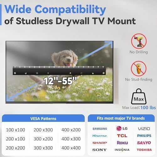 Нова Ултра тънка TV телевизор стойка без пробиване гипсокартон до 45кг