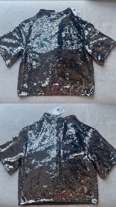 Нова черна пола с пайети М размер, H&M топ с пайети S размер