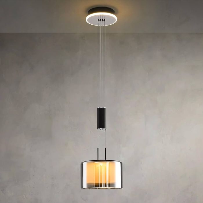 Pendul LED modern 3 becuri crom cu abajururi din sticlă telecomandă reglabil pe înălțime dimabil pentru masă dining și insulă bucătărie