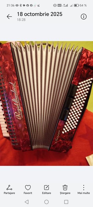 Vând Acordeon Royal standard 96 basi