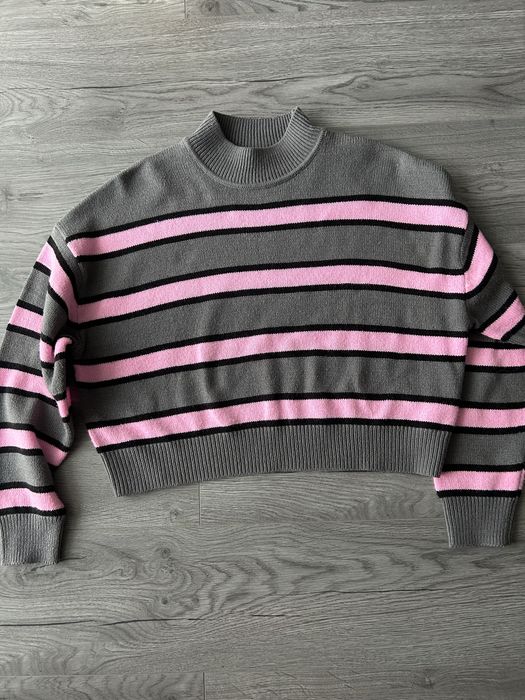 Pulover H&M cropped M gri + roz stare foarte bună