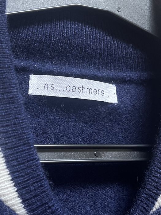 N.S. Cashmere, pulover 100% cașmir, albastru & ivory, cu fermoar