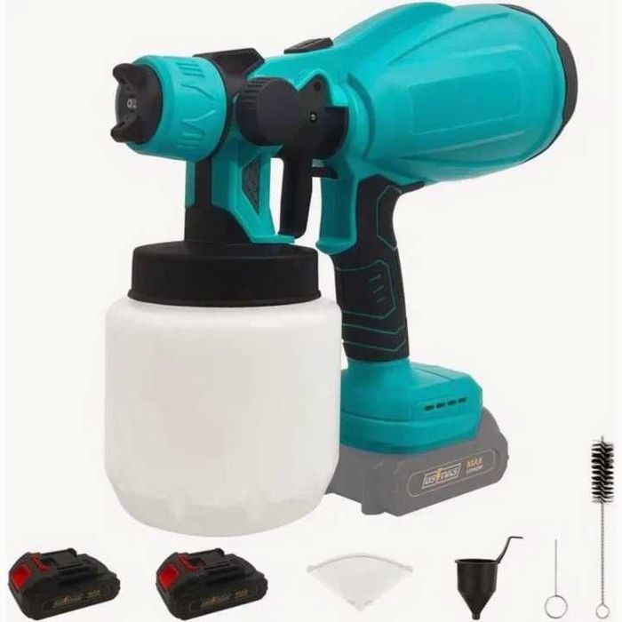 Нов акумулаторен пистолет за боядисване с 2 батерии на супер цена! Пести време и усилия, Месингова дюза, Голям 800 ml резервоар, 3 модела на пръскане