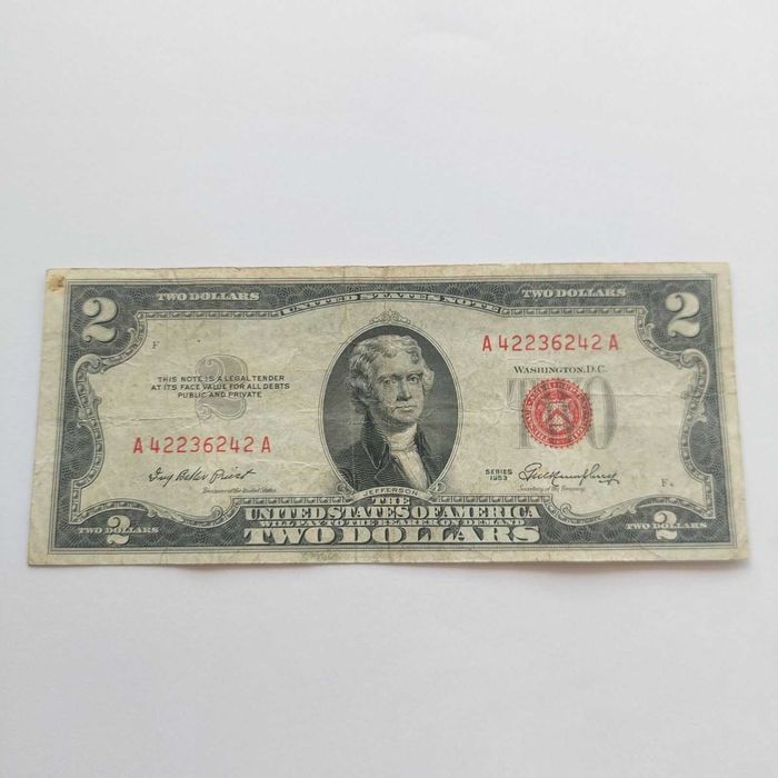 САЩ /USA ,2 долара/DOLAR ,червен/RED печат 1953г,