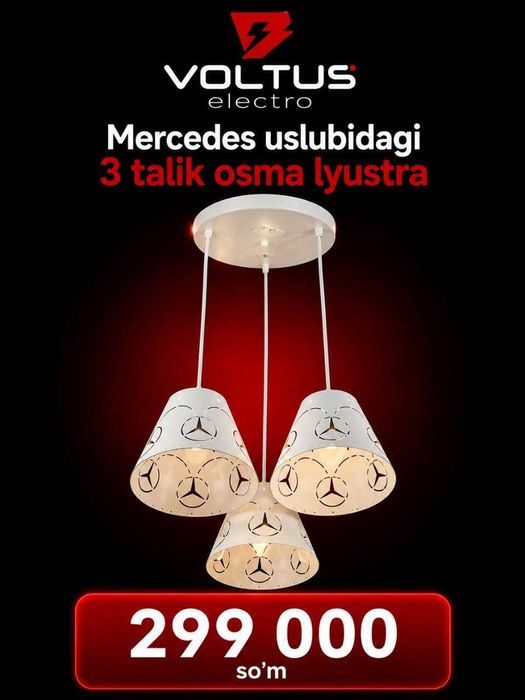 Mercedes uslubidagi 3 talik osma lyustra